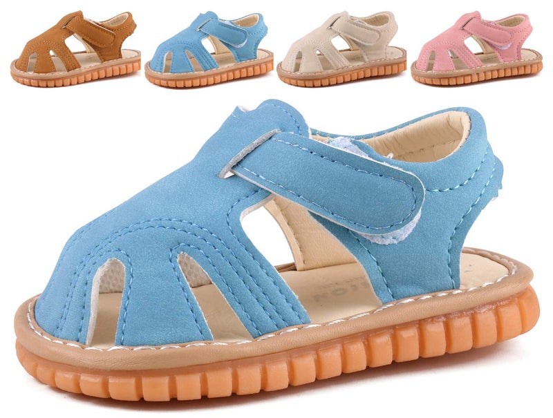 CINDEAR Baby Boys & Girls Sandals Squeaky Closed-Toe Anti-Slip Premium Rubber Sole Toddler First Walkers Shoes Indoor & Outdoor with Removable Squeakers 1301-BU15 - Image 1